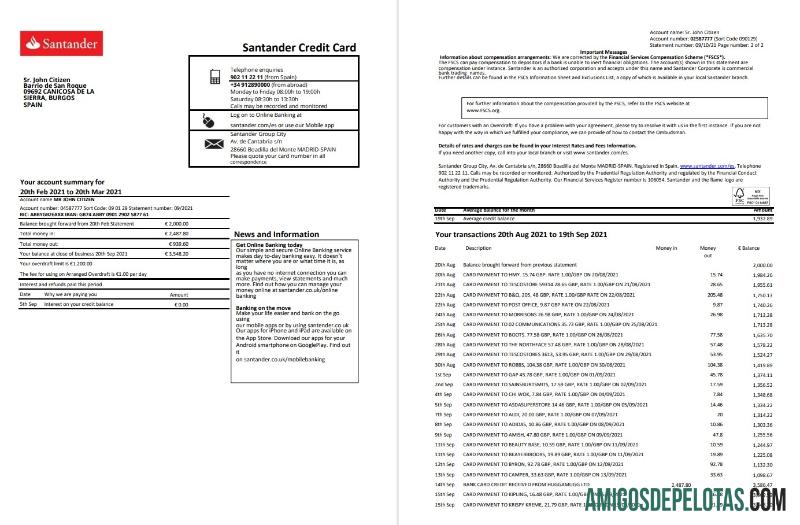 Spain Santander 2 Pages Excel Pdf amostra